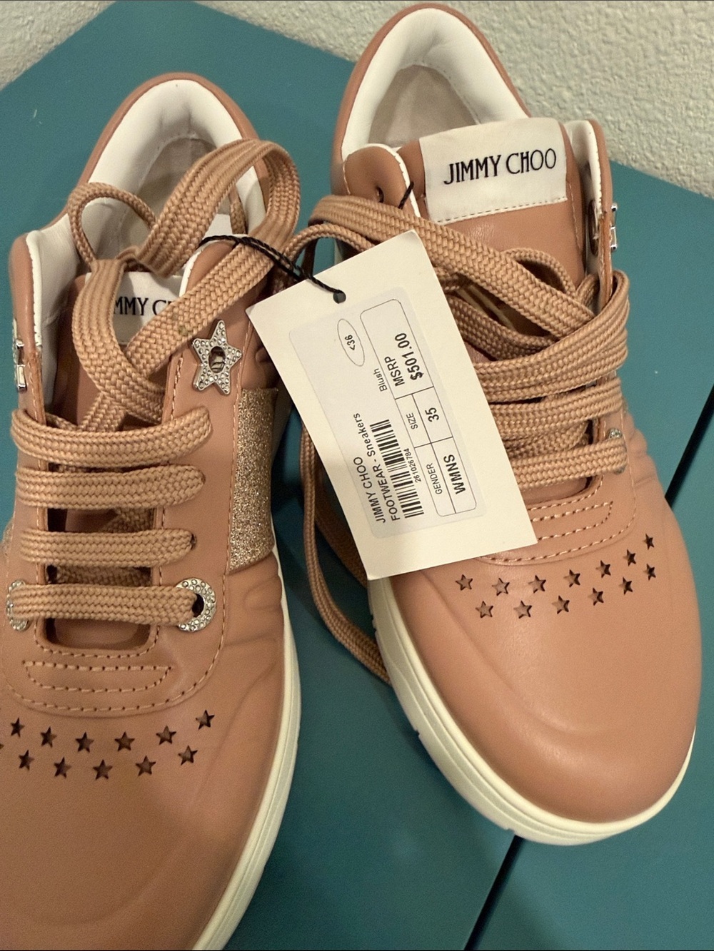 Jimmy Choo Women's Blush Leather Sneakers NWOT - Picture 3 of 12